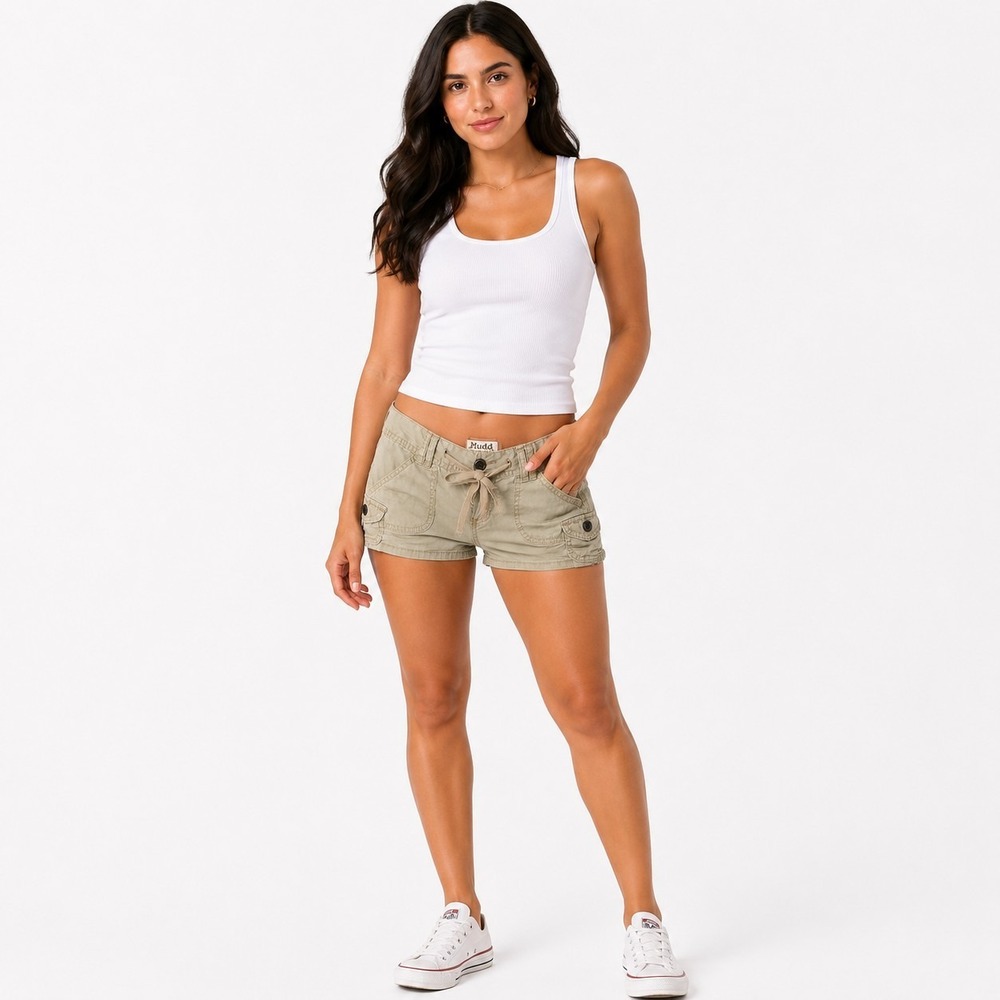 Mudd Y2K Cargo Short Shorts Womens  Low Rise 100% Cotton Khaki Utility